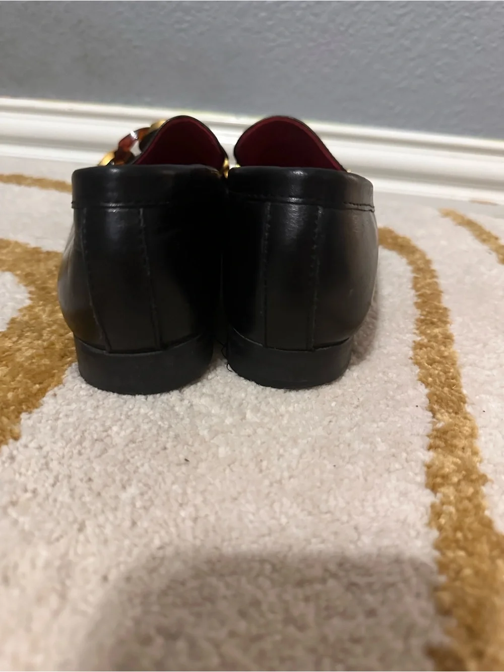 Kurt Geiger Black Leather Loafers with Gold Chain size 37 women’s